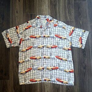 💙 Morro Bay Men's Button Up Shirt Short Sleeve Vintage Print 50's Vacation 100%